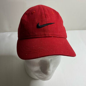 Classic 90's Nike Red Hat Black Swoosh Size Child Toddler Adjustable Just Do It